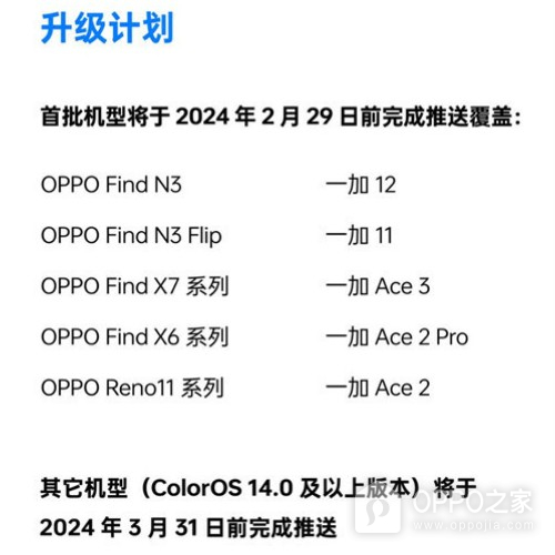 OPPO公布ColorOS 14最新升级计划！ 首批包含十数款热门机型